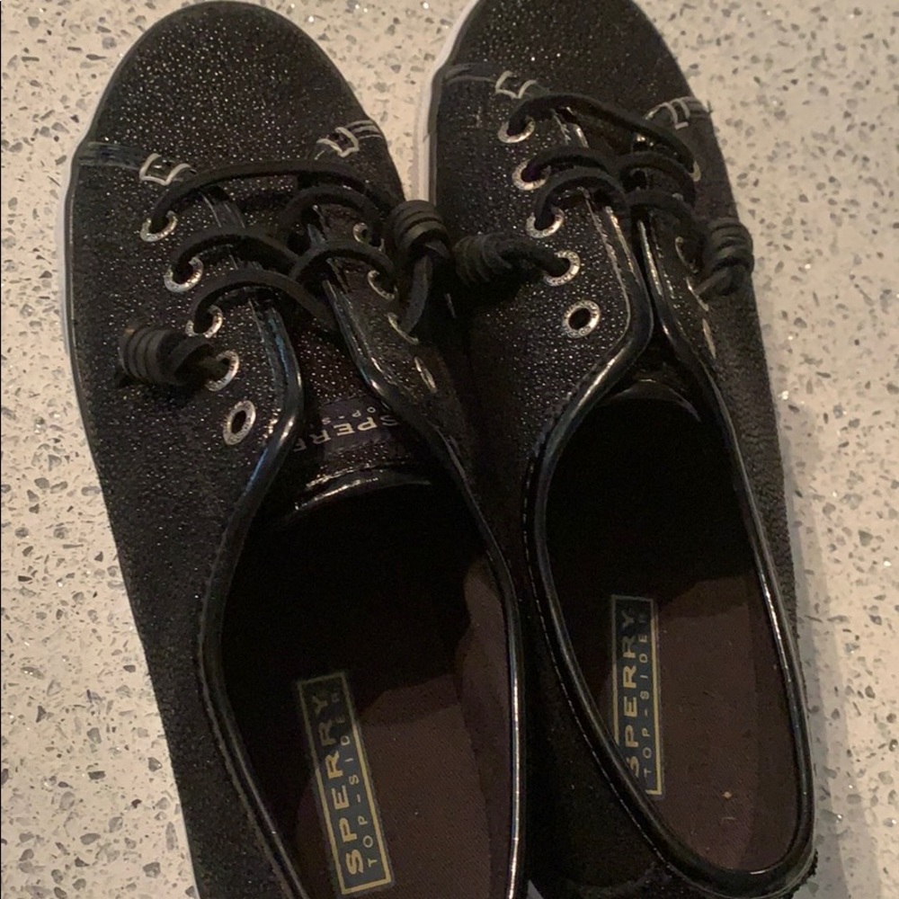 Sperry Black Glitter Shoes 9